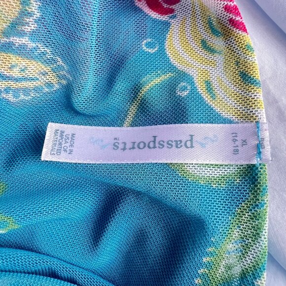 Passports Women Floral Blue Top X-Large Blue Multicolor Bell Sleeve Sheer Lined - Picture 7 of 7